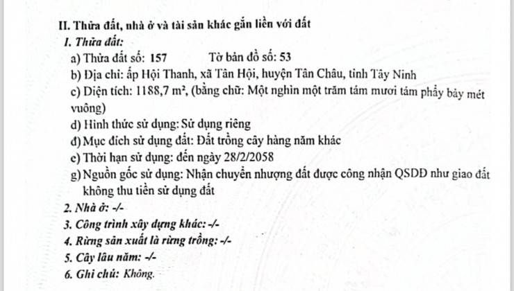 Bán Đất Vàng Tại Ấp Hội Thanh, Xã Tân Hội, Huyện Tân Châu, Tỉnh Tây Ninh